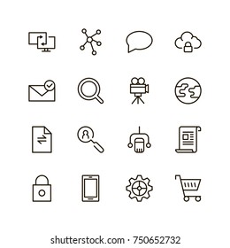 Internet icon set. Collection of high quality outline web pictograms in modern flat style. Black computer symbol for web design and mobile app on white background. Website line logo.