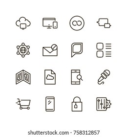 Internet icon set. Collection of high quality outline web pictograms in modern flat style. Black computer symbol for web design and mobile app on white background. Website line logo.