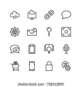 Internet icon set. Collection of high quality outline web pictograms in modern flat style. Black computer symbol for web design and mobile app on white background. Website line logo.