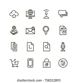 Internet icon set. Collection of high quality outline web pictograms in modern flat style. Black computer symbol for web design and mobile app on white background. Website line logo.