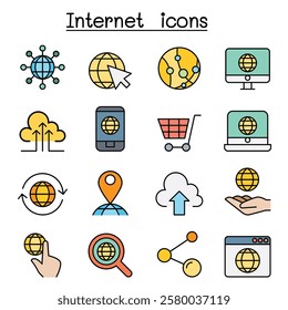 Internet icon set in color line style