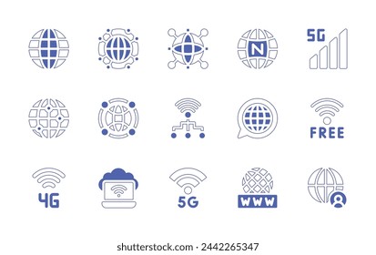 Internet icon set. Duotone style line stroke and bold. Vector illustration. Containing internet, free wifi, wifi, g, worldwide, www, connection, global network, news, network.