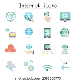 Internet icon set in flat color style