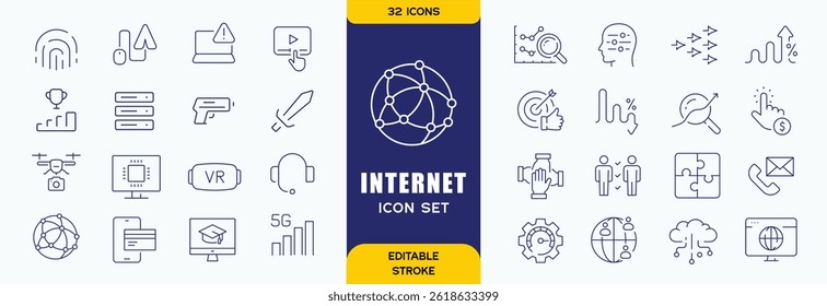 Internet icon set line network symbol coll vector image