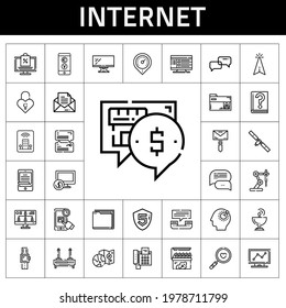 internet icon set. line icon style. internet related icons such as smartwatch, cursor, online shopping, mail, satellite dish, padlock, analytics, computer, router, phone call