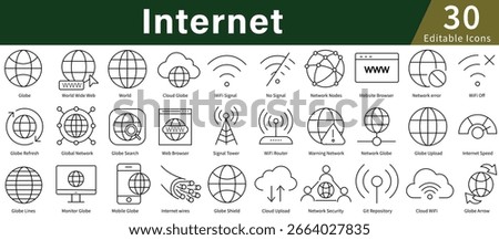 Internet Icon Set in Line Style with Editable Vector for Web, Network, Connection, and Digital Technology