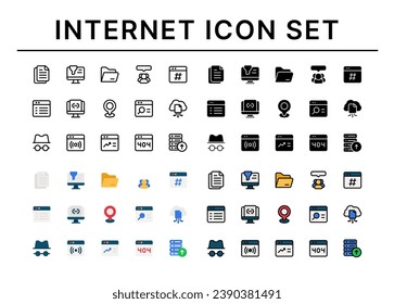 Internet icon set, Set of technology, file, folder, anonymous, link, 404 error, icons