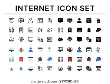 Juego de iconos de Internet, Conjunto de tecnología, bloqueo, acceso denegado, usuario, archivo adjunto, código binario y más