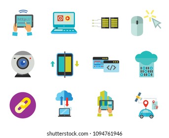 Internet Icon Set. Web Camera Mouse Synchronization Data Flow Hyperlink Internet Sign Tablet Internet Connection Internet Of Things Driverless Car Idea Server Cloud Storage Tablet PC Programming