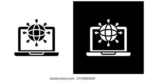 Icono de Internet en el fondo blanco y negro