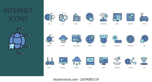 internet icon set.Vector.Editable stroke.linear estilo signo para el uso Diseño web, logo.Symbol ilustración.