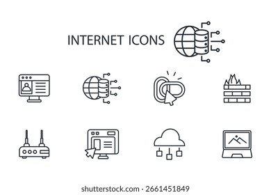 ícone da internet set.vetor.Editable traço.linear sinal de estilo para usar web design,logo.Symbol ilustração.