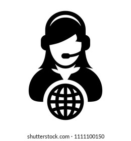 Internet icon vector female customer service person profile symbol with headset for internet network online support in glyph pictogram illustration
