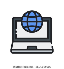 Internet Icon Vector for Online World and Connectivity – Global network illustration, web access symbol, digital data. Filled Line Icon