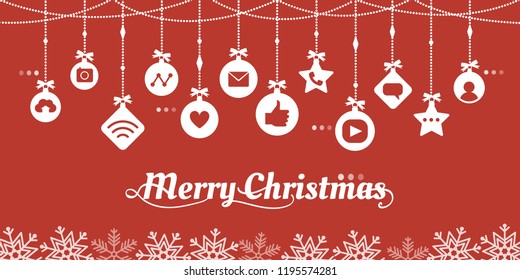 Internet icons in Christmas baubles and Christmas wishes