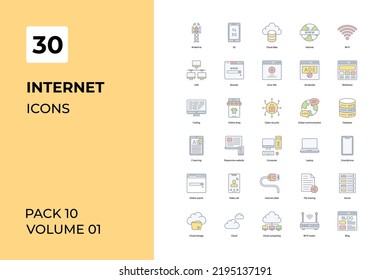 Colección de iconos de Internet. Set contiene los iconos como acceso, comunicación, equipo, más 