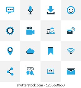 Internet icons colored set with camcorder, mates, dialogue and other friends elements. Isolated vector illustration internet icons.