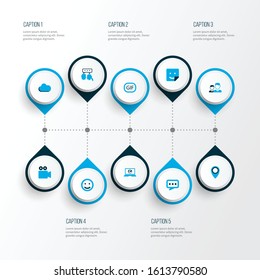 Internet icons colored set with dialogue, mates, overcast and other smile elements. Isolated vector illustration internet icons.
