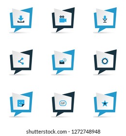 Internet icons colored set with down arrow, camcorder, inbox and other sticker elements. Isolated vector illustration internet icons.