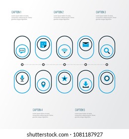 Internet icons colored set with letter, dialogue, smile and other location elements. Isolated vector illustration internet icons.