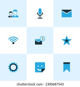 Internet icons colored set with mates, video chat, gear and other notification elements. Isolated vector illustration internet icons.
