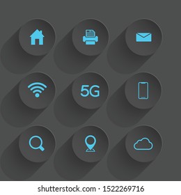 Internet icons Dark theme blue symbols Vector