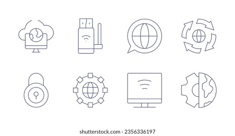 Internet icons. Editable stroke. Containing remote access, wifi, chat, internet, security, world, computer.