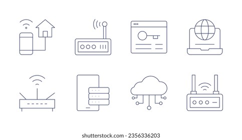 Internet icons. Editable stroke. Containing phone, router, browser, internet, smartphone, cloud, wireless router.