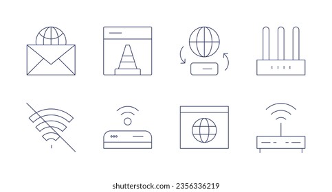 Internet icons. Editable stroke. Containing mail, under construction, data transfer, internet service, no wifi, wifi, global, modem.
