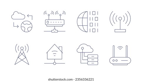 Internet icons. Editable stroke. Containing internet, router, binary, internet connection, smart home, cloud server.