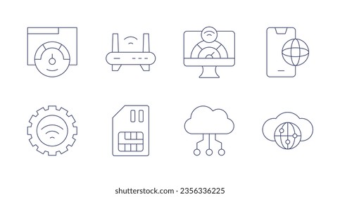 Internet icons. Editable stroke. Containing internet, router, bandwidth, internet connection, sim card, cloud data.
