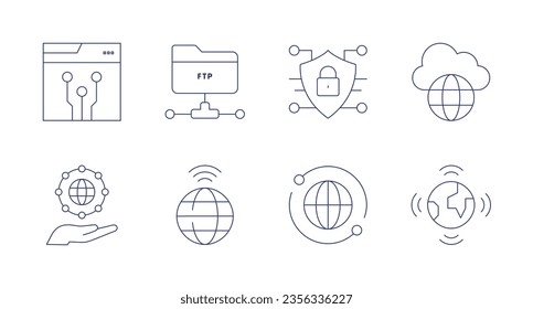 Internet icons. Editable stroke. Containing cryptography, ftp, cyber security, global, internet, global network.