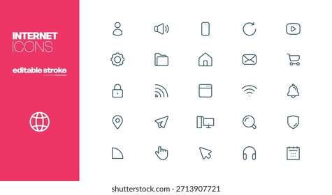 Conjunto de iconos de trazo editable de iconos de Internet 