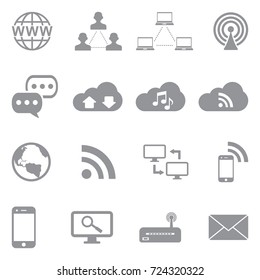 Internet Icons. Gray Flat Design. Vector Illustration. 