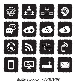 Internet Icons. Grunge Black Flat Design. Vector Illustration. 