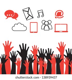 Internet icons and  hands silhouette vector illustrations