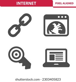 Internetsymbole. Link, Weblink, Webbrowser, Schlagwort, Notebook. Professionelles, Pixel perfektes Vektorsymbol.