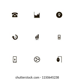 internet icons. mobile security, share sign, store location and graph vector icons set