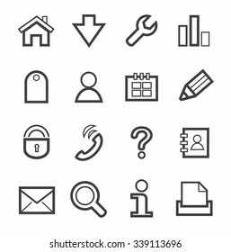 Internet icons, monochrome, line. Vector, line, Internet icons on a white background.  
