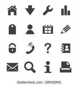 Internet icons, monochrome, white background. Vector, gray Internet icons on a white background. 