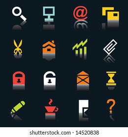 Internet icons on black background, part 1