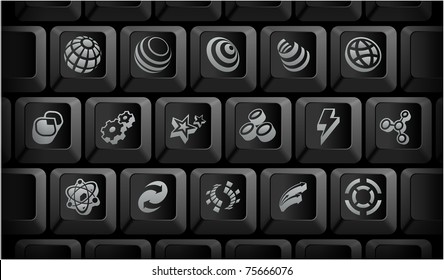 Internet Icons on Black Computer Keyboard Buttons Original Illustration
