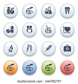 Internet icons on color buttons.