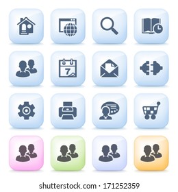 Internet icons on color buttons.