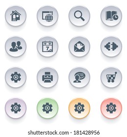 Internet icons on color buttons.