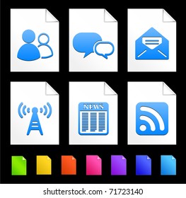 Internet Icons on Colorful Paper Document Collection Original Illustration