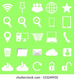 Internet icons on green background, stock vector