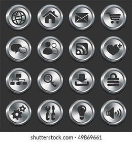 Internet Icons on Metal Buttons Original Vector Illustration