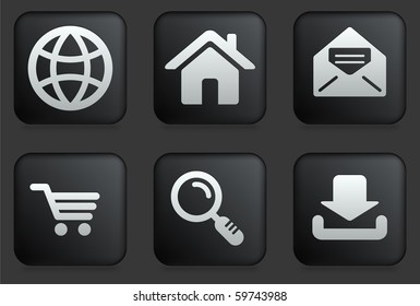 Iconos de Internet en la colección de botones negros cuadrados Ilustración original