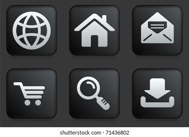 Iconos de Internet en la colección de botones negros cuadrados Ilustración original